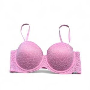 Steve Madden Pink Hearts Lace Push Up Bra Size 36 C
